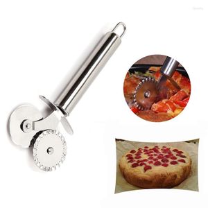 Utensili da forno Acciaio inossidabile Doppio rullo Pizza Knife Cutter Pasticceria Pasta Piegatore Piano cottura rotondo Ruota in pizzo Cucina