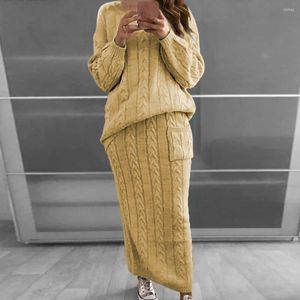 Two Piece Dress Set Women Long Sleeve Crop Tops Pencil Skirt 2 Pc Sets Sweater Knitted Winter Suit 12 Colors