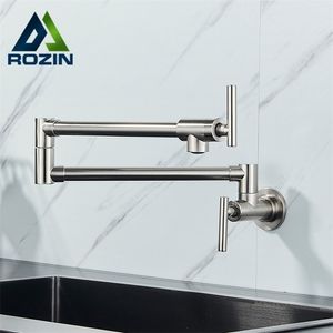 Kitchen Faucets Pot Filler Double Joint Spout Folding Stretchable Swing Arm Wall Brass Single Hole Two Handle Sink 221109