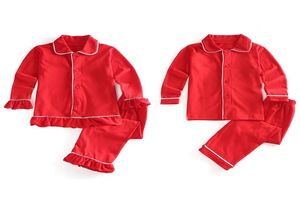 100 cotton 2 pieces button up girls boys sleepwear pyjamas sibling kids children solid red christmas pajamas set 2109036906137