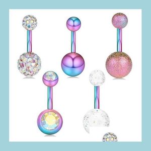 Navel Bell Button Rings Stainless Belly Button Rings Piercings Ombligo Navel Pierce Sexy Earring Rainbow Body Jewelry Pircing Drop Dhmxf