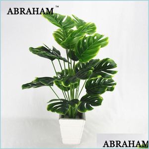 Fiori Decorativi Ghirlande 50 Cm 18 Forcella Grande Pianta Artificiale Tartaruga Di Plastica Foglie Falso Ramo Di Monstera Verde Tropicale Per B Dhz4A