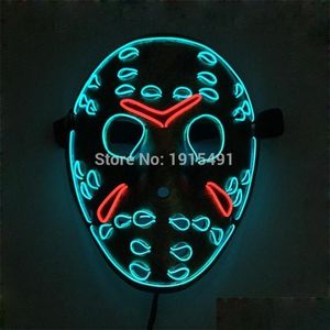 Maski imprezowe w piątek 13. końcowy rozdział LED LIDY UP Figur Mask Music Active El Fluoressent Horror Hockey Party Lights T200907 Dr Dhogk