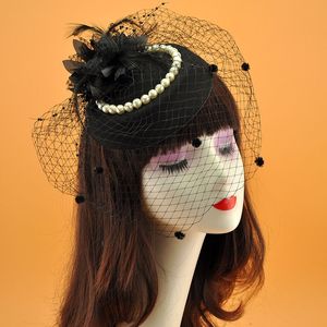 Headpieces Brud Net Feather Hatts White Red Black Birdcage Wedding Hats Fascinator Face Pearls Veils