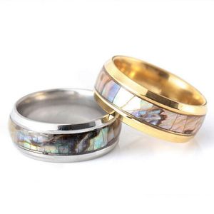 Pierścienie zespołowe hurtowe 50pcs 8 mm Abalone Shell Pierścienie ze stali nierdzewnej Pierścienie stali nierdzewne Modna biżuteria letnia pierścionek dla mężczyzny bk partie upuść zależność dhe2f