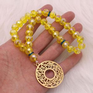 Braccialetto Musulmano 33 Preghiera Perline Gialle Corano Sura Al Furqan Islam Rosario Tasbih Bracciale con Catena di Perline Regali