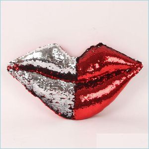 Cushion/Decorative Pillow Sequin Lips Cushion Mermaid Pillows Red Sier Mouth Car Sofa Living Room Cafe Decor Cushions Drop Delivery Dhmit