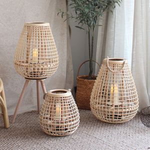 Mum tutucular rattan zemin lambası Candelabra veranda dekoratif fener Japon tarzı başlık de la vela ev dekorasyonu 221108