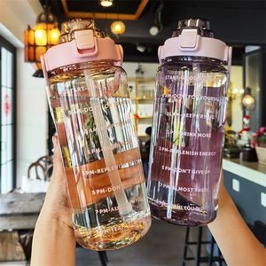 Wasserflaschen, 2-Liter-Flasche mit Strohhalm, weiblicher Krug, tragbare Reiseflaschen für Mädchen, Fitness-Fahrradbecher, Sommer-Kaltzeitmarkierung 221109
