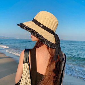 Ball Caps String z kapturem Outdoor Sun Beach Sunshade Brims Brims Suncreen Hat Kobiet Szerokie słomkowe letnia ścienna na ścian