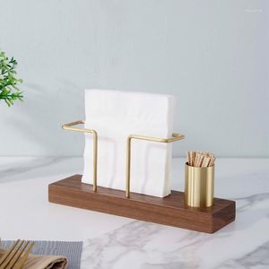 Hooks Solid Wood Tissue Holder Home Servettbehållare Guldmetallfodral för restaurang El Decoration Kitchen Accessories