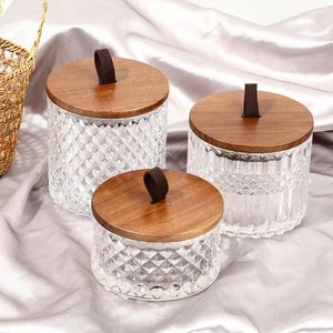 Storage Bottles Nordic Glass Jars Seal Acacia Wood With Cover Grain Dispenser Creative Coffee Table Desktop Tea Canister Home Decoration
