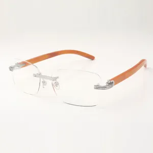 Armações de óculos de madeira 0286 com bastões de madeira laranja natural e lentes transparentes de 56 mm 0286O