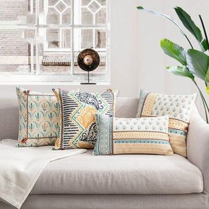 Kudde bohemisk tryckt blommor kuddar soffa täcke med rep dekor grön geometrisk vardagsrum sovrum midja kudde