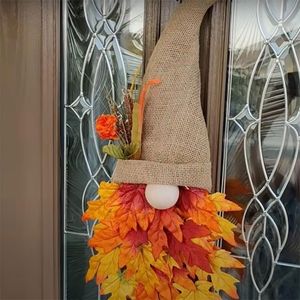 Dekorativa blommor kransar Autumn Gnome Hat Maple Leaf Juldekoration främre dörr hängande prydnadsdekoration för dörrheminredning 221109