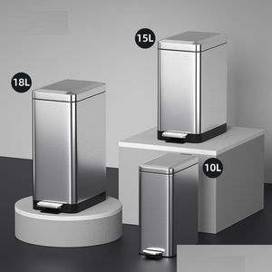 Waste Bins 10/15/18L Waste Bins Slim Profile Step Trash Can Wastebasket Stainless Steel Bathroom Bedroom Kitchen Garbage Container B Dhozv