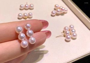 Stud Earrings D528 Pearl Fine Jewelry Solid K Gold mm Nature Sea Water Japan Akoya Sakura Pink Pearls For Women