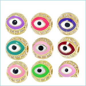 Charms Gold Plated Enameled 8Mm Cz Copper Evil Eye Beads Charm For Jewelry Bracelet Making Drop Delivery Findings Components Dhzi6