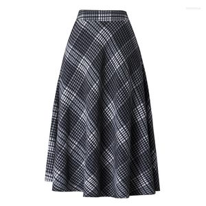 Skirts Neophil 2022 Winter Women's A-Line Woolen Plaid Midi High Waist England Style Tartan S-XXXL Vintage School Faldas S92D10