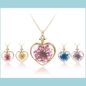 Pendant Necklaces Chain Necklace Transparent Crystal Glass Round Floating Locket Dried Flower Sier Pendant Necklaces Drop Delivery J Dhkgp