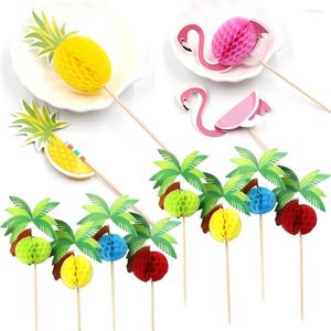 Festliga tillbehör 20 st Honeycomb Flamingo Ananas Coconut Tree Cake Topper Muffin Cupcake Toppers för sommarbröllopsfödelsedagsfest