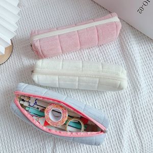 Samt Koreanische Frauen Kosmetik Tasche Einfarbig Make-Up Pinsel Bleistift Stift Fall Mädchen Toiletry Organizer Lagerung Tasche