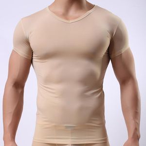 Undersirts de camiseta magra de camiseta/gelo masculino Mangas curtas de seda de gelo