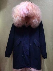 Fonction de la fourrure pour femmes épaisse veste d'agneau chaud femme manteaux longs en laine rose hiver mr mrs manteau