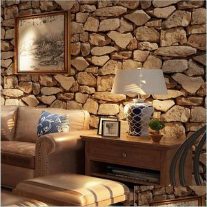 Naklejki ścienne 10mx53cm retro 3D Effect Cegła Tapeta Rolka do Wall Stone Live Room Paper Cafe Bar Restaurant Decor Toper T20 DHR2A