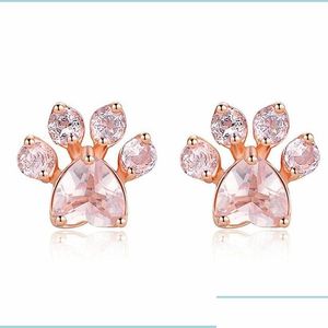 Stud Stud Trendy Cute Cat Paw örhängen för kvinnor Fashiong Rose Gold Earring Pink Claw Print Bear and Dog Drop Delivery 2021 MJFashio Othpv