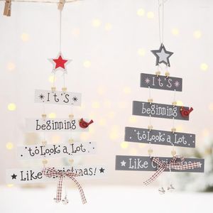 Decorazioni natalizie Lettera Targa in legno stampata Ornamenti per alberi Stella Bowknot Campane Ciondolo in legno Tag appesi Decorazione per la casa