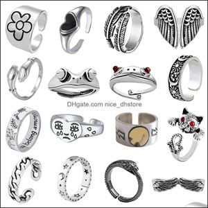 Bandringe Sier Vintage Goth Punk Set für Männer Mädchen Frauen Cooles Gothic Ring Pack Trendy Stapelbar Boho Chunky Knuckle Emo F Ot4Us