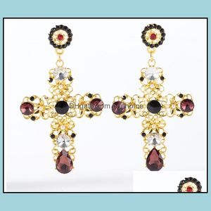 Dangle żyrandol Nowy czarny fioletowy purpurowy krystalicznie puste kolczyki krzyżowe dla kobiet Czech Duża długa biżuteria gif dhwcz