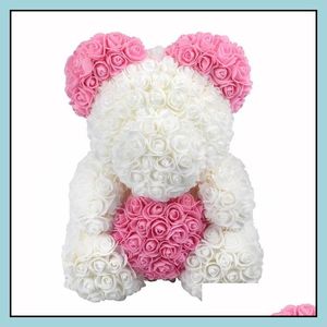 Decorative Flowers Wreaths 40 Cm Drop Bear Rose With Heart Big Red Teddy Flower Artificial Decoration Christmas Gifts For Women Va Dhews