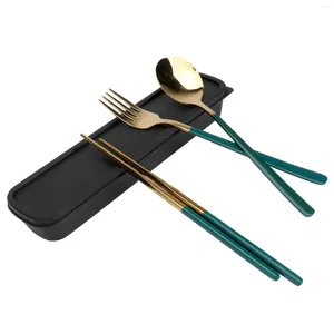 Flatvaror s￤tter pinnar Set skedredskap rostfritt ￥teranv￤ndbart serverande rismiddag gaffel fodralskinnar st￥l asiatiska guld kinesiska bestick