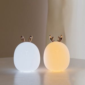 Other Home Garden Deer Rabbit LED Night Light Soft Silicone Dimmable USB Rechargeable For Kids Baby Gift Bedside Bedroom Lamp 221108