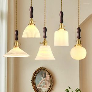 Chandeliers Modern Walnut Antique Brass Led Lustre Lamps Restaurant Bar Porch Window Bedroom Bedside Ceramic Chandelier Lighting