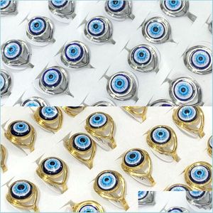 Couple Rings Wholesale 36Pcs Sier Gold Devils Eye Rings Stainless Steel Mix Punk Goth Eyeball Charm Gift Women Men Jewelry Drop Deli Dhbcu