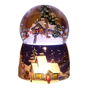 Dekorativa föremål Figurer Harts Music Box Crystal Ball Snow Globe Glass Lights Christmas Gift With Treater Spinning Crafts Desktop Decorations 221108