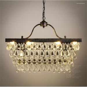 Pendant Lamps Northern Europe Creative Style Vintage Rectangle Crystal Lamp Parlor Dining Room Decoration Iron