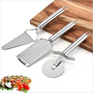 Andra bakprodukter Rostfritt st￥l Pizza Shovel Cake Cutter Cheese Grater Set Butter Ice Cream Dessert Kitchen Accessory Drop Delivery H DHDV6