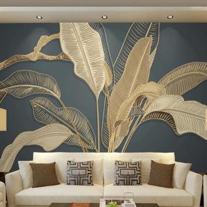 Wallpapers Custom Po Wall Paper 3D Embossed Retro Banana Leaf Large Mural Living Room Bedroom Luxury Wallpaper Home Decor Painting