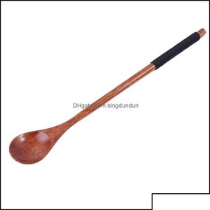 Spoons Flatware Kitchen Dining Bar Home Garden 1Pcs Natural Wood Long Handle Stirring Wooden Coffee Tea Tableware Drop Deliver Otj02