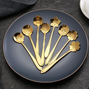 Stainless Steel Flower Coffee Scoops Dessert Ice Cream Stirring Teaspoons for Party