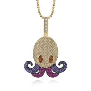 Hip Hop Crystal Octopus Wisiant Naszyjnik Miedź losowana z sześciennej cyrkon biżuteria łańcuch biżuterii