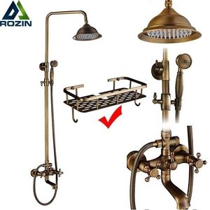 Badezimmer Duschköpfe Rozin Messing Antik Wasserhahn Set Wandmontage Doppelgriff mit Handbrause Regal Mischbatterie 221108