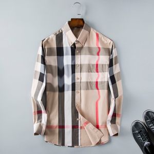 Mens Dress Casual Shirts Luxury high-end Slim Silk T-shirt Long sleeve Casual business clothing plaid brand M-3XL#04