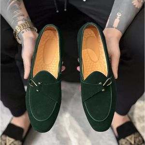 Leather Shoes Stylist Shoes Men Summer Casual Faux Suede Round Toe Flat Heel Trend Retro Metal Buckle Fashion Classic Youth Nightclub Hair