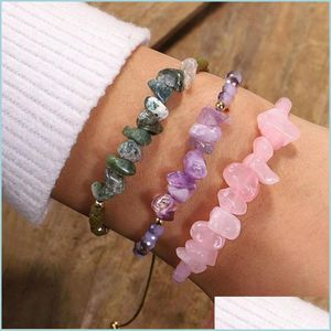 Fios de arco -￭ris de estilo ￩tnico de mi￧angas de pedras de cascalho natural fios de braceletes de bracelete de pulseira de braceletes de j￳ias dhwmq