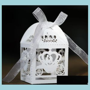 Gift Wrap Wholesale 50Pcs White Laser Cut Enchanted Carriage Marriage Box Pumpkin Wedding Favor Boxes Gift Candy Drop Delivery Home Dhwer